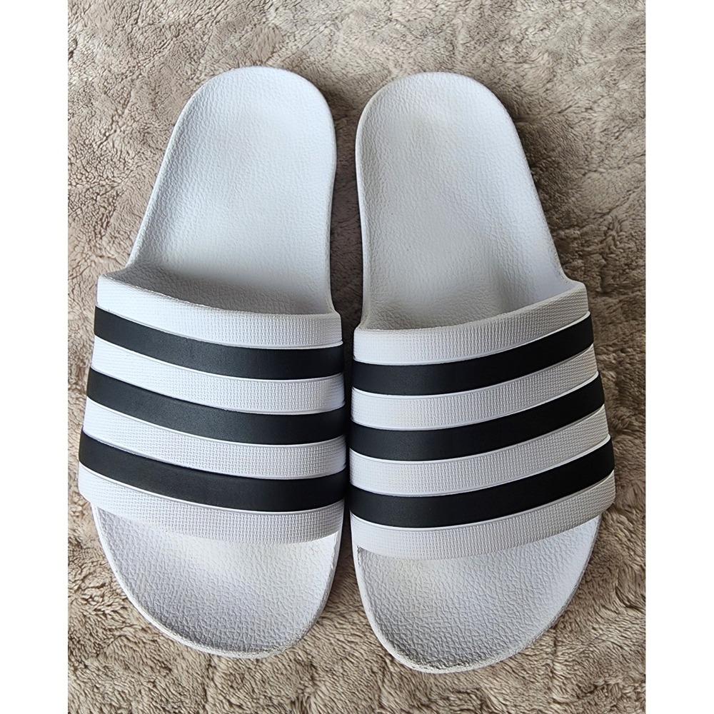 Adidas Adilette Shower Slides White Black Stripe Sandals Men 7 Women 8 GZ5921